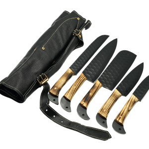 Custom Handmade 5-Piece Chef Knife Set | PVC Plasma Coated Damascus Knives, damascus chef knife