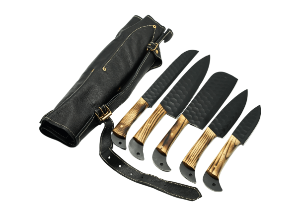 Custom Handmade 5-Piece Chef Knife Set | PVC Plasma Coated Damascus Knives, damascus chef knife