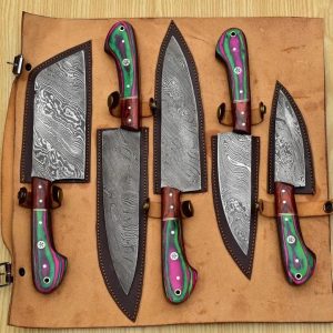 Handmade Damascus Pattern 5 Piece Kitchen Knife Set