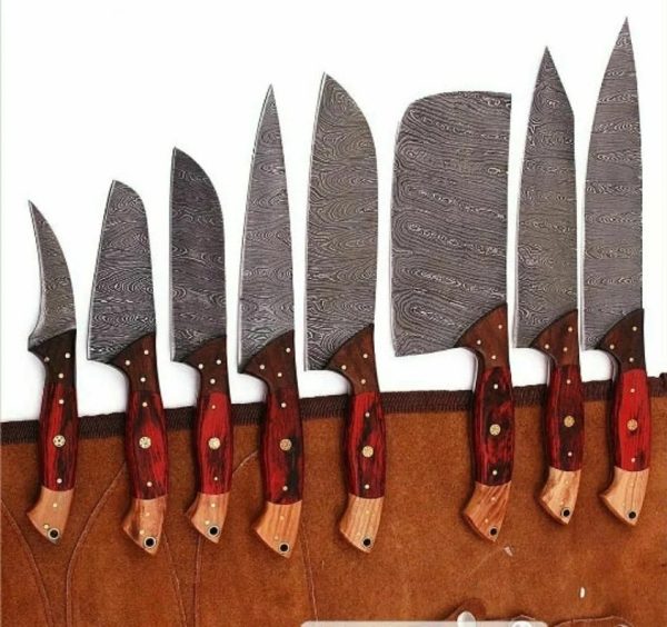 8 Piece Chef Knife Set With Red Padauk Wood Handle