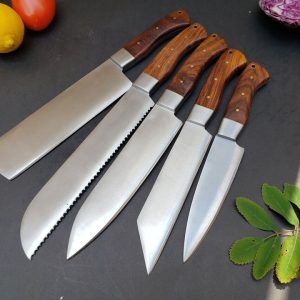 Olive Wood Handle 5 Piece Kitchen Knife Set