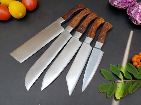 Olive Wood Handle 5 Piece Kitchen Knife Set