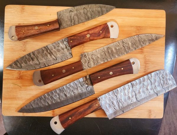 5 Piece Handmade Kitchen Knife Set With Walnut Wood Handle