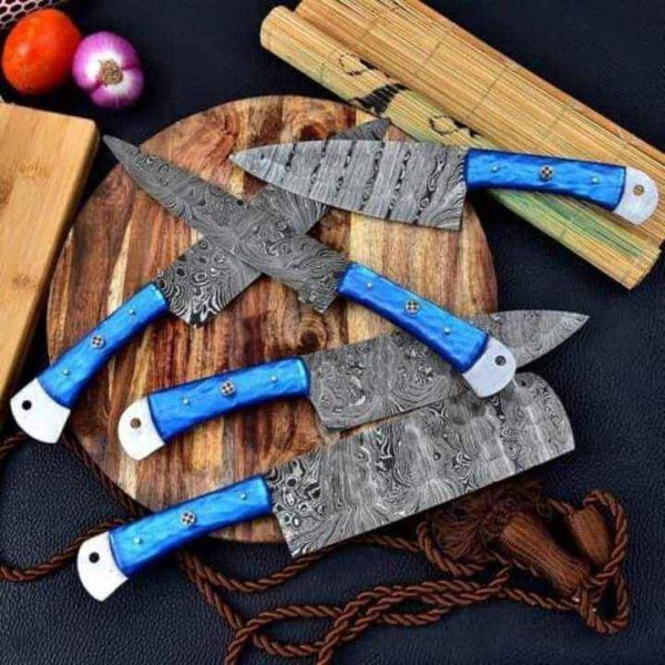 5 Piece Damascus Steel Knife Set | Pakka Wood Handle Knife Set