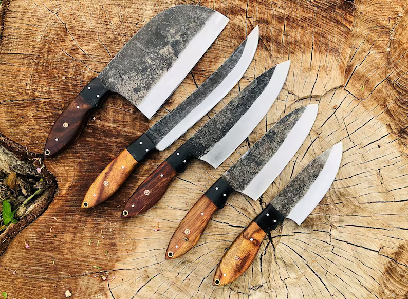 Hand Forged Chef Knife set of 6 Damascus Steel knives  kitchen knife set , chef  knife set, Hand Forged knife