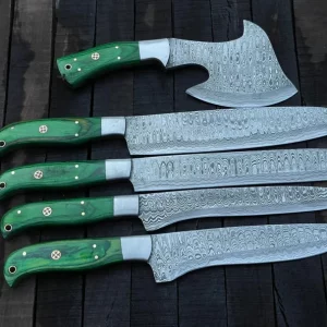 5 Piece Damascus Steel Kitchen Knives & Handmade Chef Knife