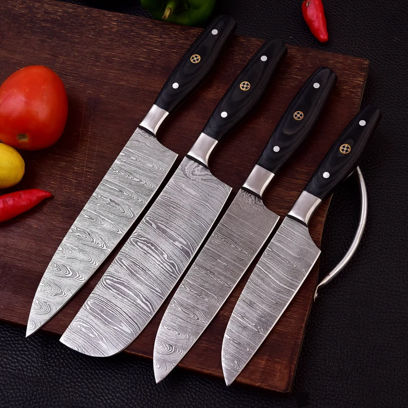 The Black Rose | Damascus 5 Piece Chef Knife Set & Leather Roll