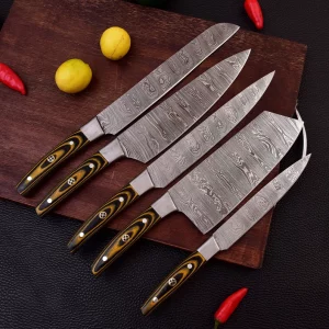 5-Piece Custom Damascus Steel Cooking Knives